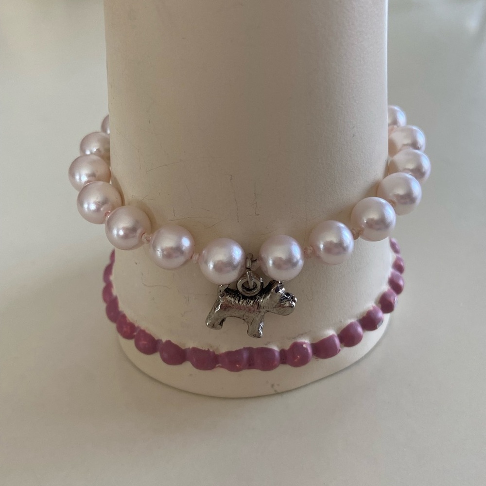 Pearl Pink Beaded Bracelet with Dog Charm